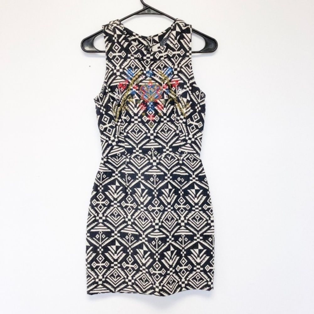 ASTR Aztec Print Embroidered Mini Dress
